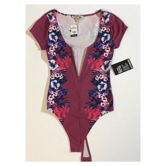 EXPRESS DEEP V  FLORAL BODYSUIT - Picture 3 of 7